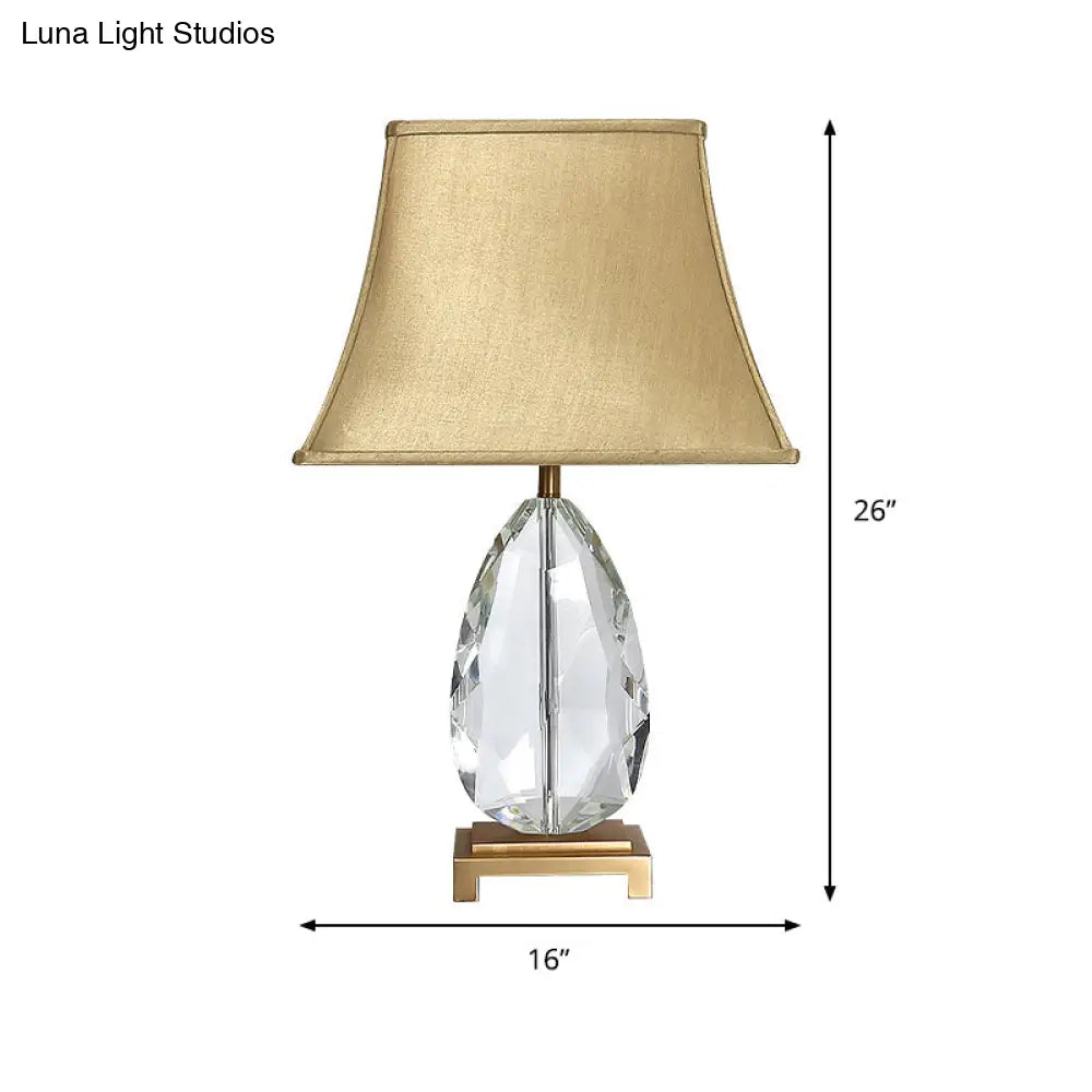 Crystal Bell Nightstand Lamp - Long 22/26 Modern Design With 1 Head Light And Rectangle Pedestal