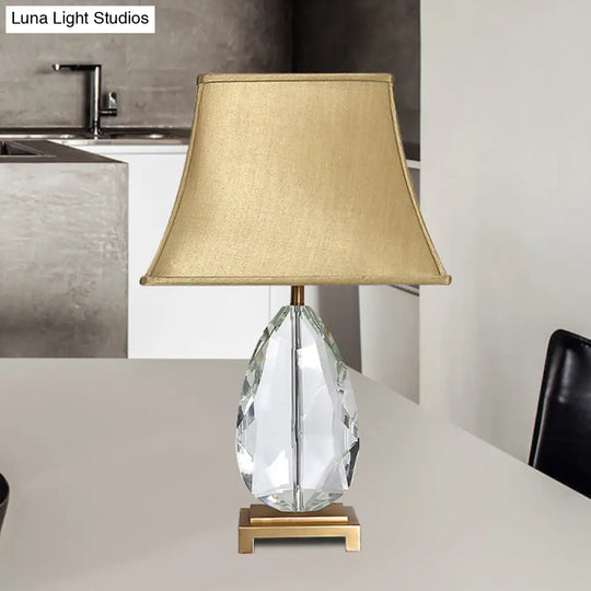 Crystal Bell Nightstand Lamp - Long 22/26 Modern Design With 1 Head Light And Rectangle Pedestal