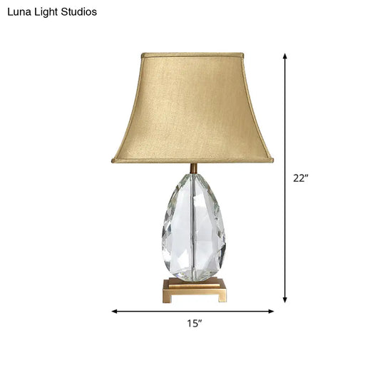 Crystal Bell Nightstand Lamp - Long 22/26 Modern Design With 1 Head Light And Rectangle Pedestal