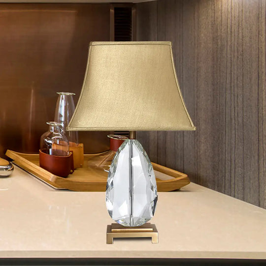 Crystal Bell Nightstand Lamp - Long 22/26 Modern Design With 1 Head Light And Rectangle Pedestal