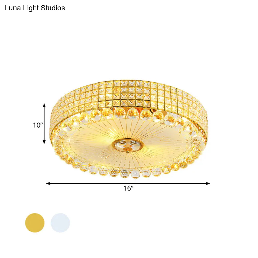 Crystal Beveled Flush Mount Led Ceiling Light In Silver/Gold 16/23.5 Inch Dia