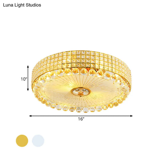 Crystal Beveled Flush Mount Led Ceiling Light In Silver/Gold 16/23.5 Inch Dia