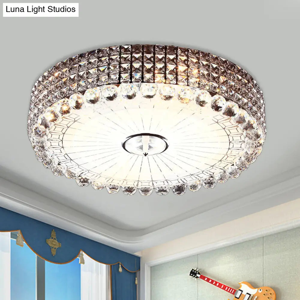 Crystal Beveled Flush Mount Led Ceiling Light In Silver/Gold 16/23.5 Inch Dia