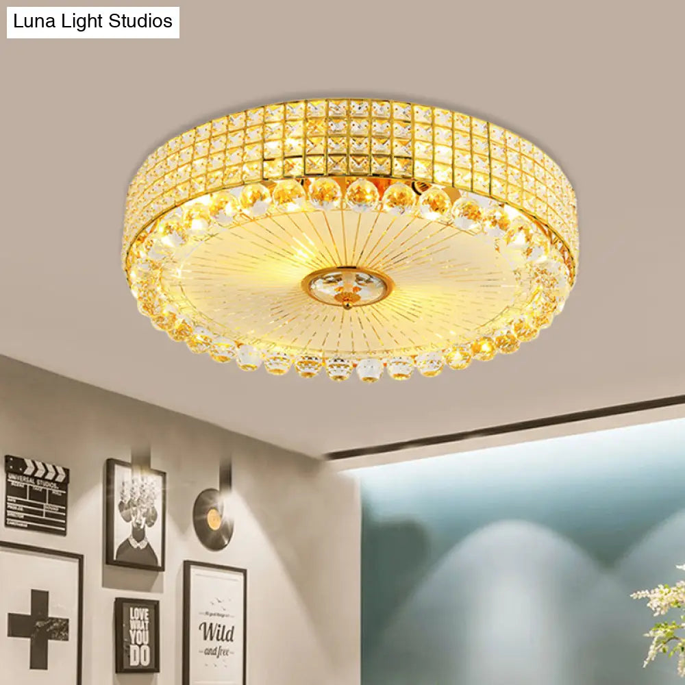 Crystal Beveled Flush Mount Led Ceiling Light In Silver/Gold 16/23.5 Inch Dia