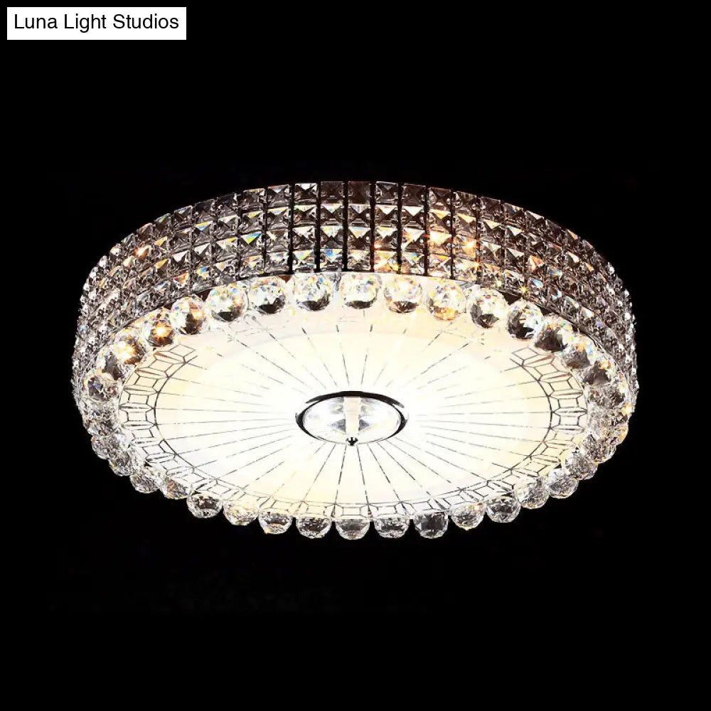 Crystal Beveled Flush Mount Led Ceiling Light In Silver/Gold 16/23.5 Inch Dia