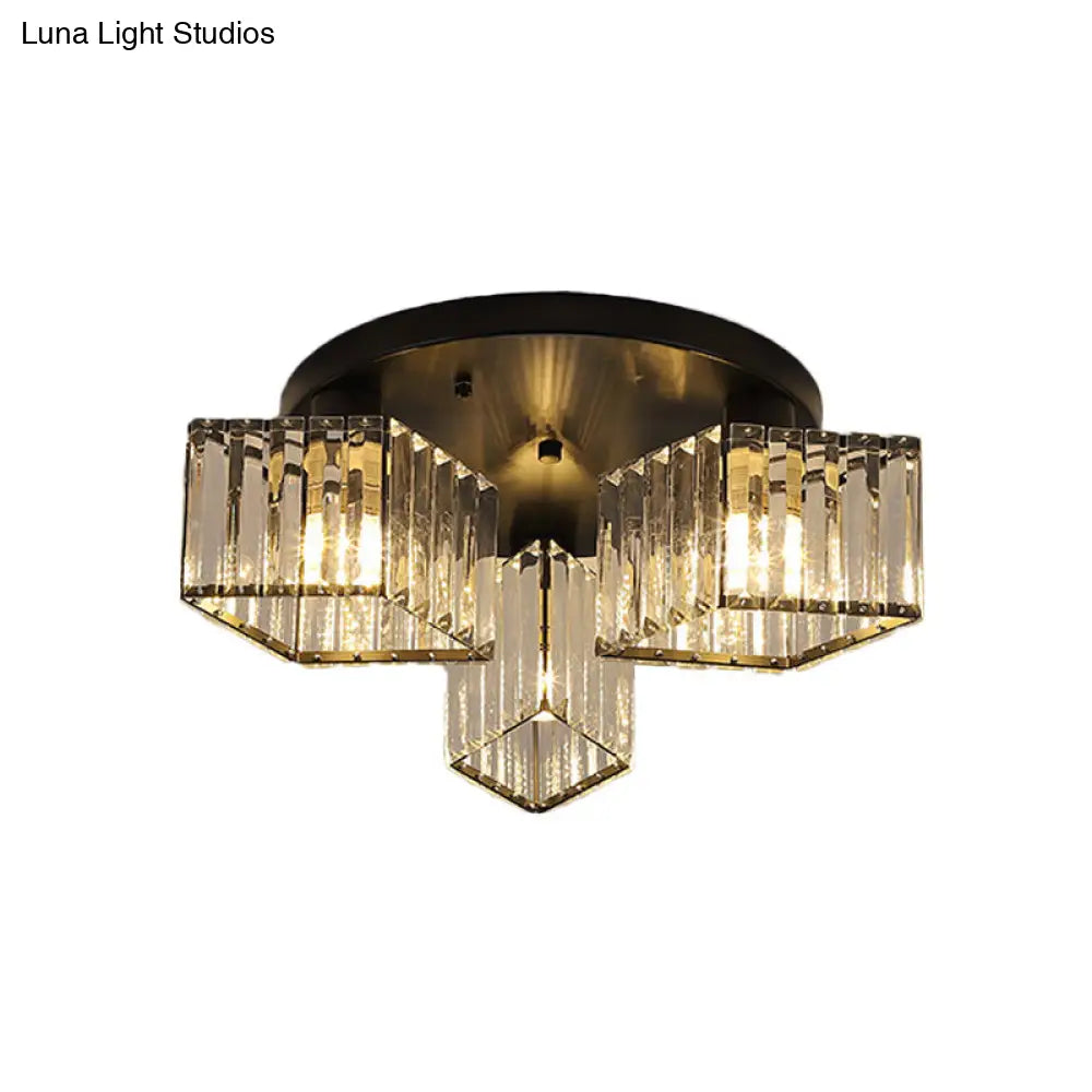 Crystal Black Flush Mount Ceiling Light Fixture - Rhombus Design With 3/4 - Bulb Recessed Lighting