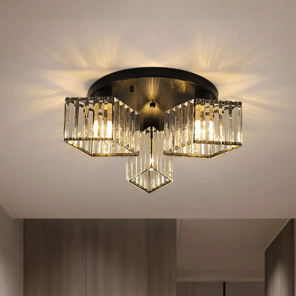 Crystal Black Flush Mount Ceiling Light Fixture - Rhombus Design With 3/4 - Bulb Recessed Lighting