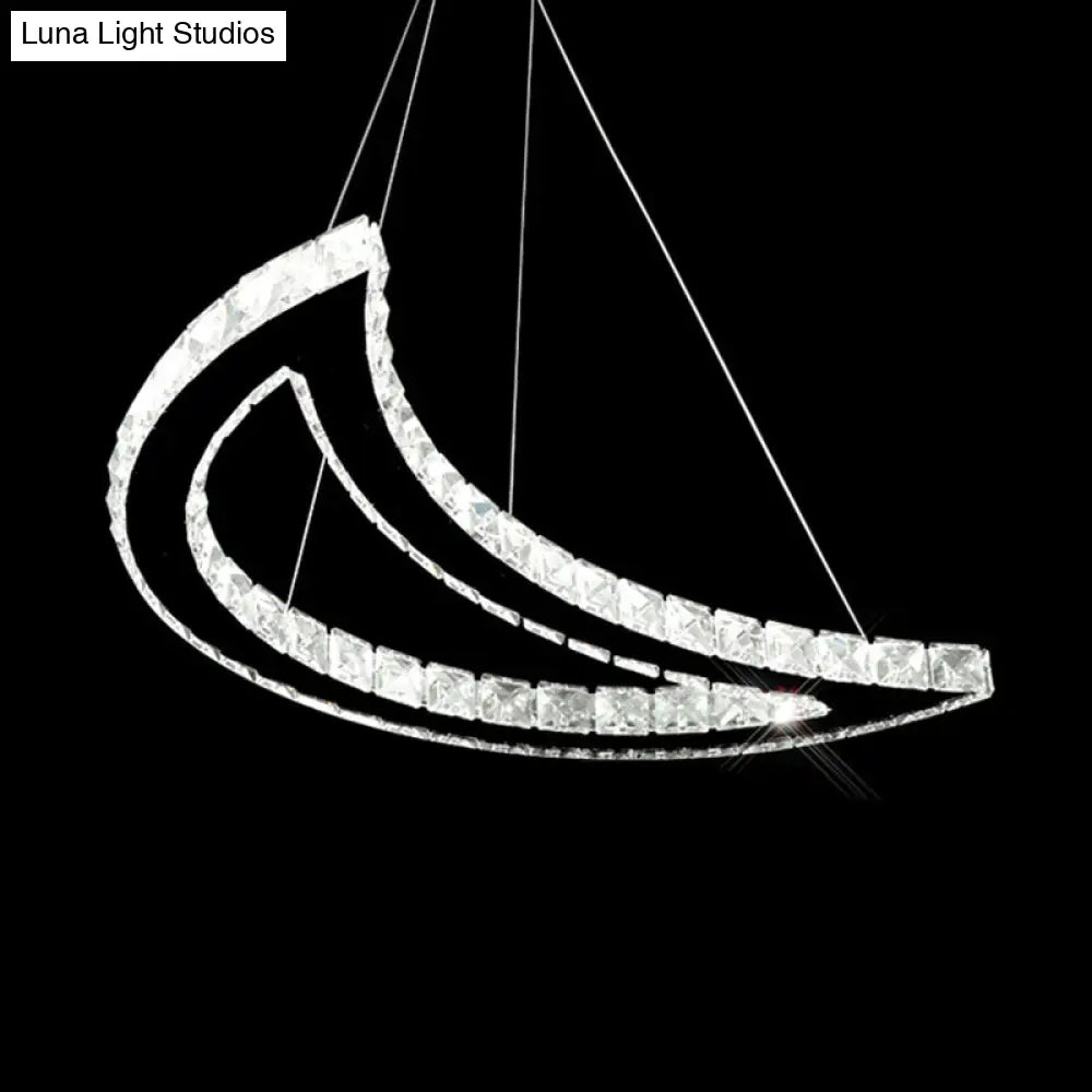 Crystal Block Crescent Ceiling Lamp: Simplicity Stainless-Steel Led Pendant Chandelier In