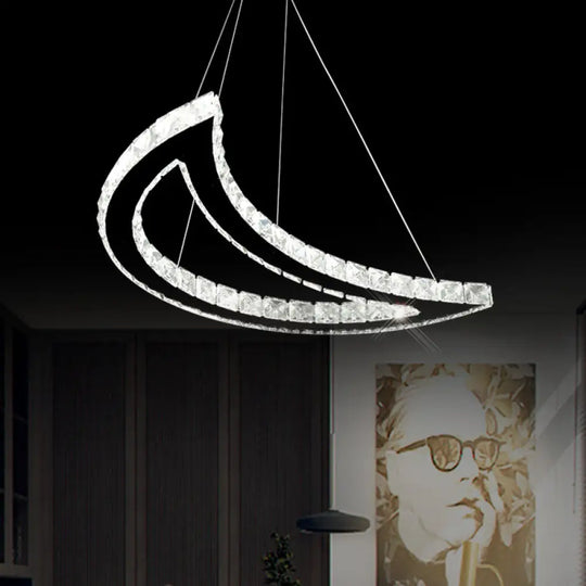 Crystal Block Crescent Ceiling Lamp: Simplicity Stainless-Steel Led Pendant Chandelier In