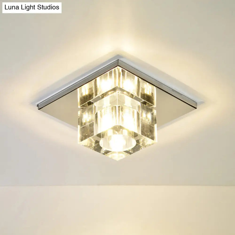 Crystal Block Led Ceiling Light - Stainless Steel Flush Mount