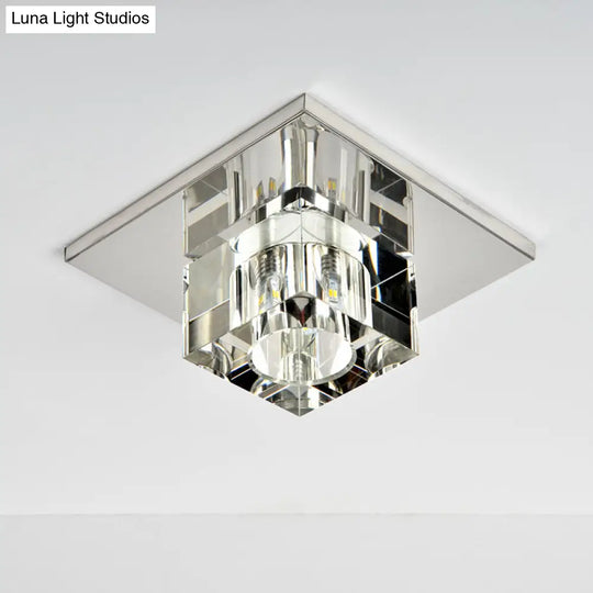 Crystal Block Led Ceiling Light - Stainless Steel Flush Mount