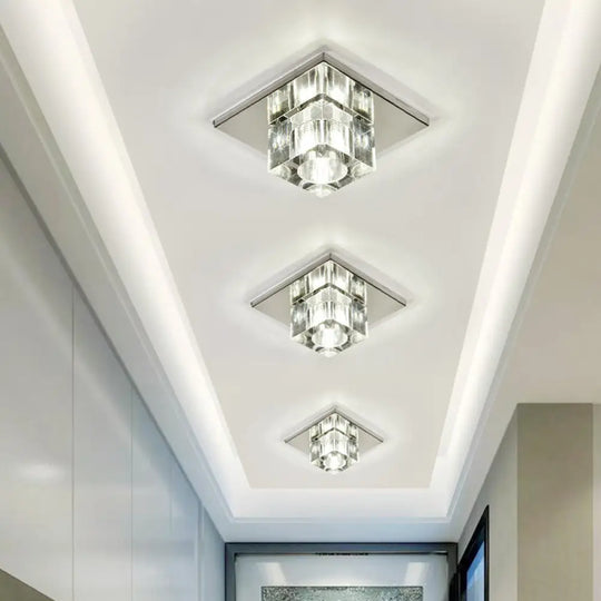 Crystal Block Led Ceiling Light - Stainless Steel Flush Mount Clear / White