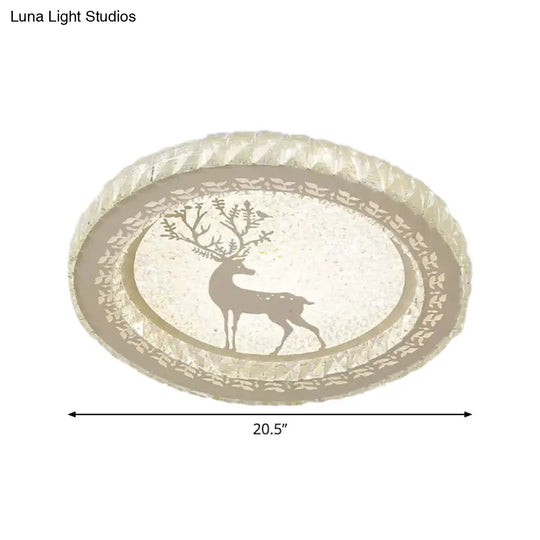 Crystal Block Led Flush Mount Ceiling Light With Deer Pattern For Modern Bedroom