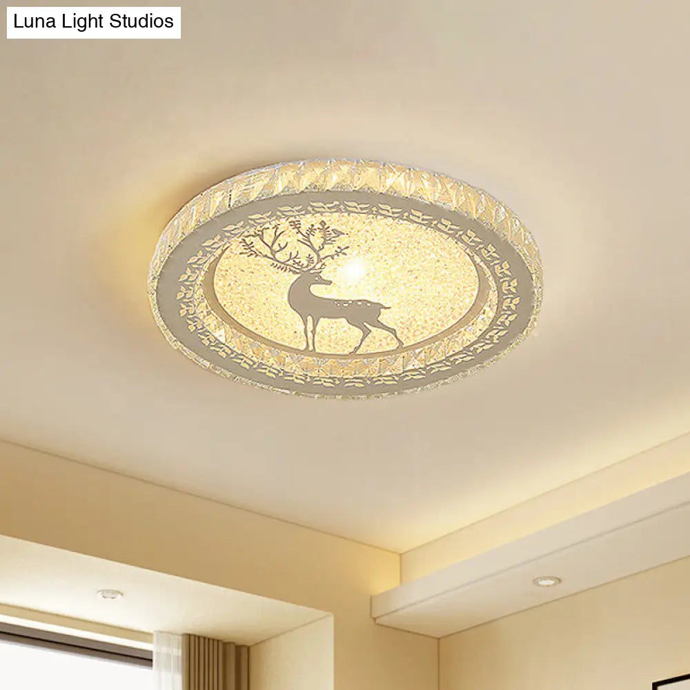 Crystal Block Led Flush Mount Ceiling Light With Deer Pattern For Modern Bedroom Clear / White