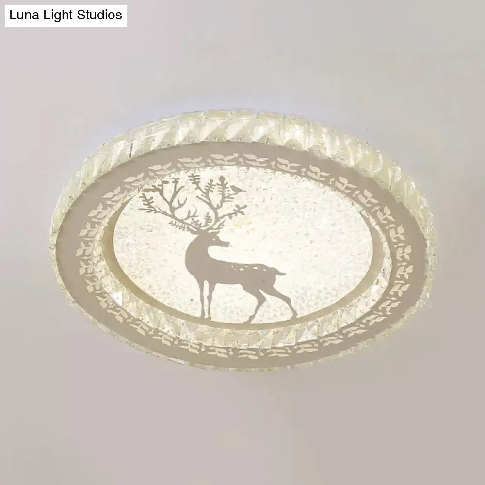 Crystal Block Led Flush Mount Ceiling Light With Deer Pattern For Modern Bedroom