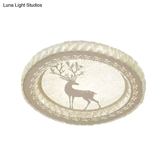 Crystal Block Led Flush Mount Ceiling Light With Deer Pattern For Modern Bedroom