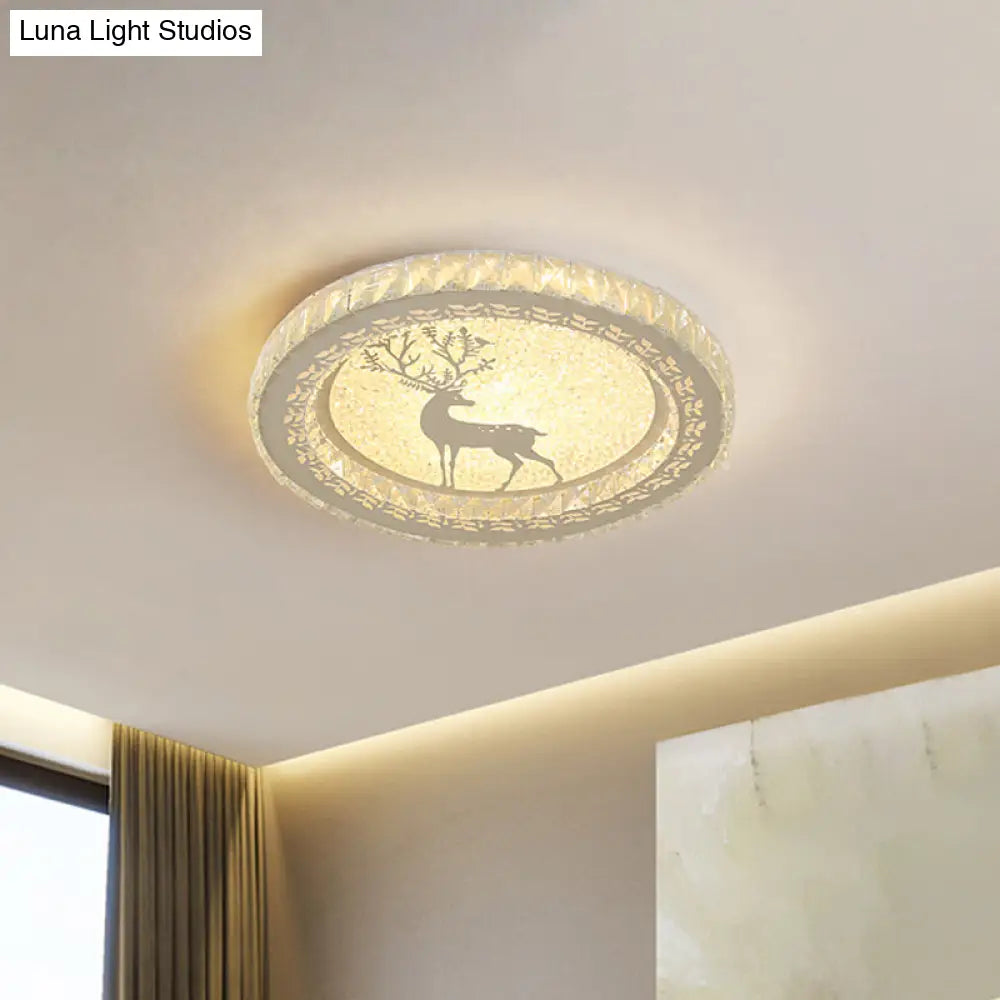 Crystal Block Led Flush Mount Ceiling Light With Deer Pattern For Modern Bedroom