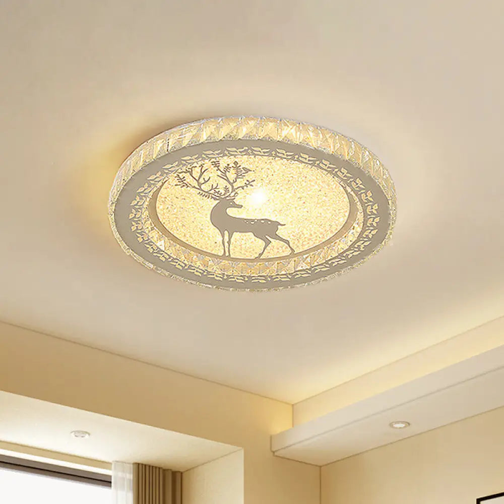 Crystal Block Led Flush Mount Ceiling Light With Deer Pattern For Modern Bedroom Clear / White