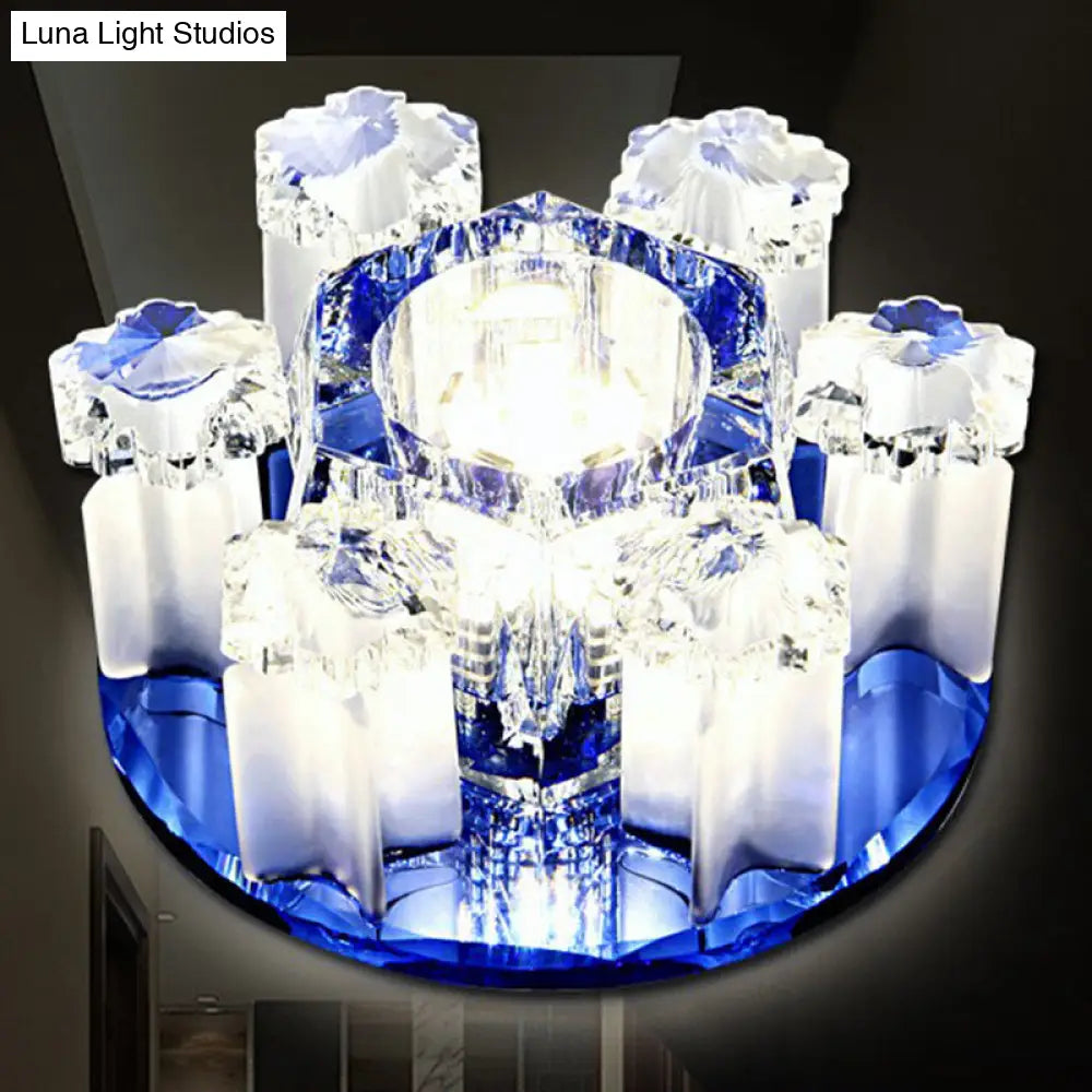 Crystal Block Led Hallway Flush-Mount Light Fixture - Modernism Floral Ceiling Flush