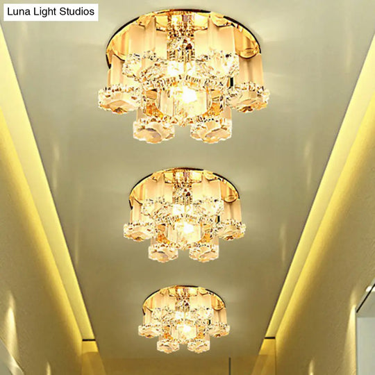 Crystal Block Led Hallway Flush-Mount Light Fixture - Modernism Floral Ceiling Flush