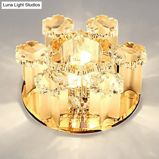 Crystal Block Led Hallway Flush-Mount Light Fixture - Modernism Floral Ceiling Flush Tan