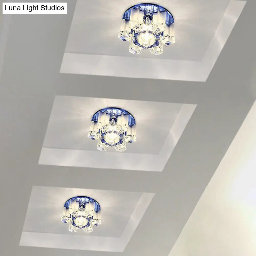 Crystal Block Led Hallway Flush-Mount Light Fixture - Modernism Floral Ceiling Flush