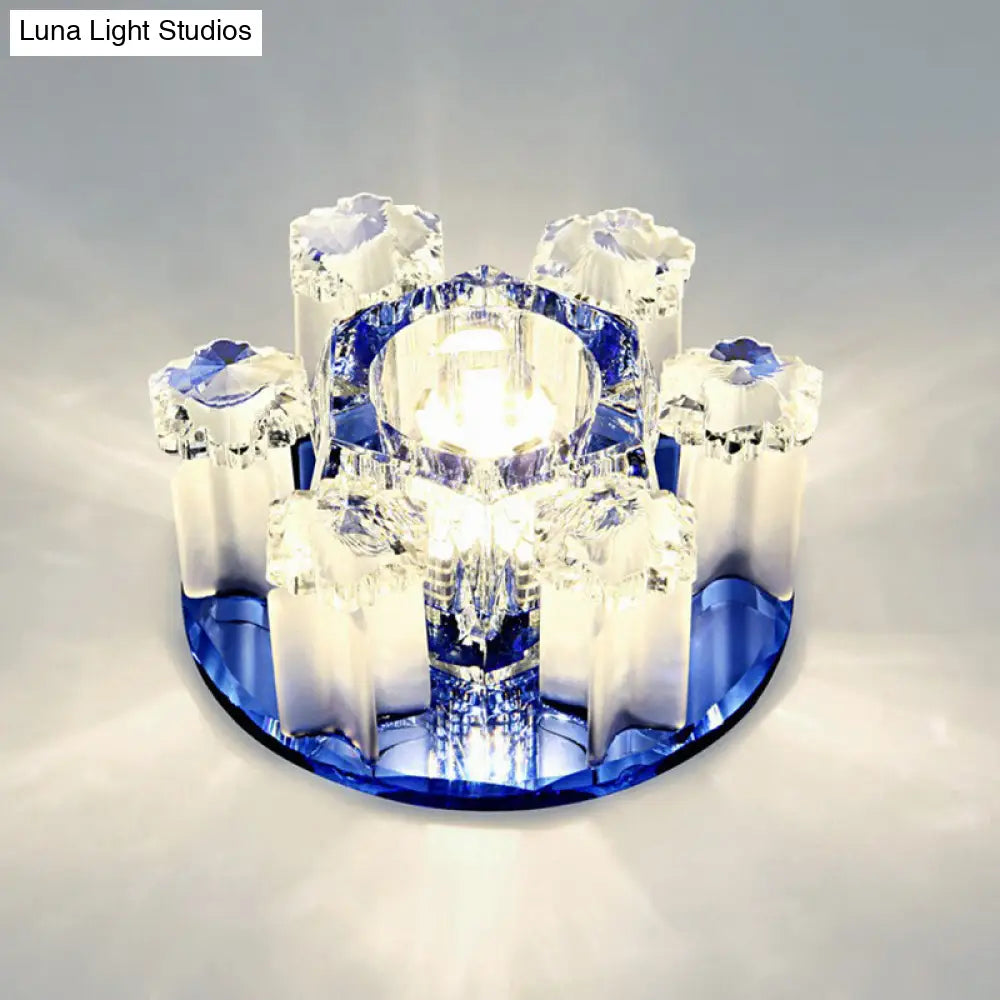 Crystal Block Led Hallway Flush-Mount Light Fixture - Modernism Floral Ceiling Flush Blue