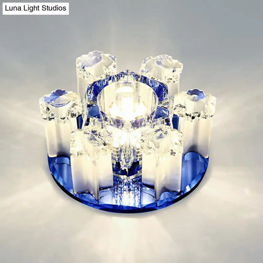 Crystal Block Led Hallway Flush-Mount Light Fixture - Modernism Floral Ceiling Flush Blue