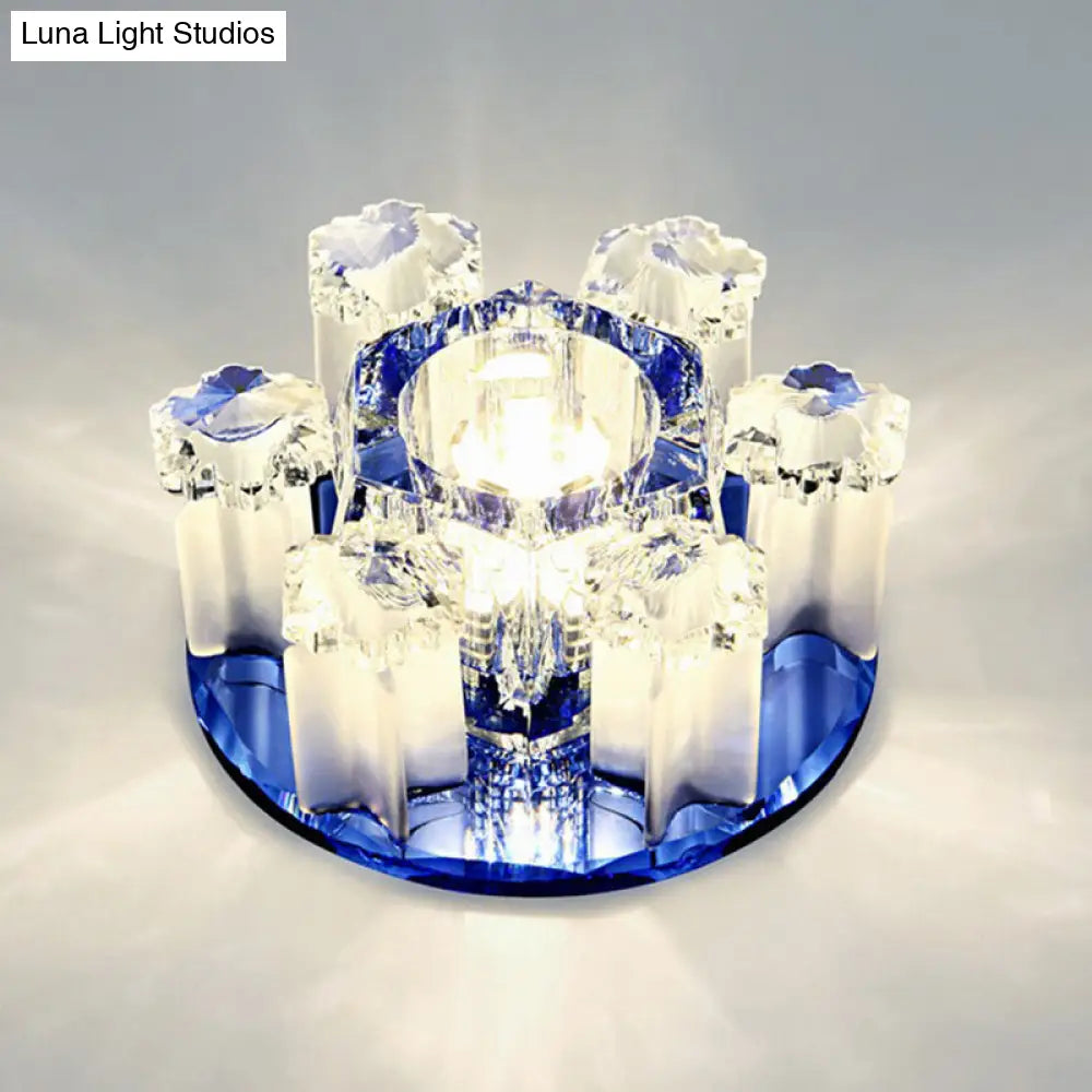 Crystal Block Led Hallway Flush-Mount Light Fixture - Modernism Floral Ceiling Flush