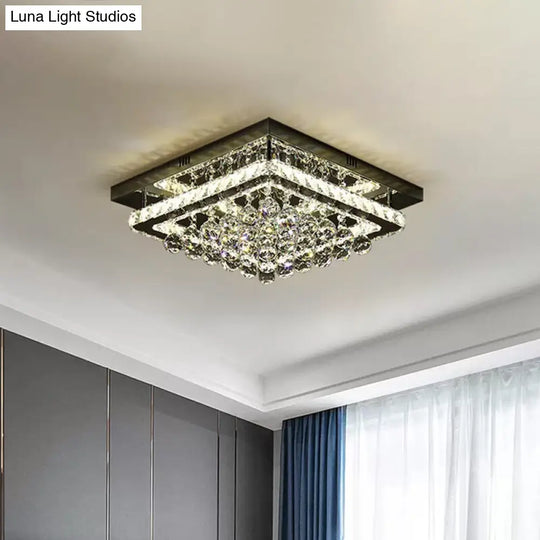 Crystal Block & Orb Led Semi Flush Ceiling Lamp - Sleek Chrome Finish For Bedroom