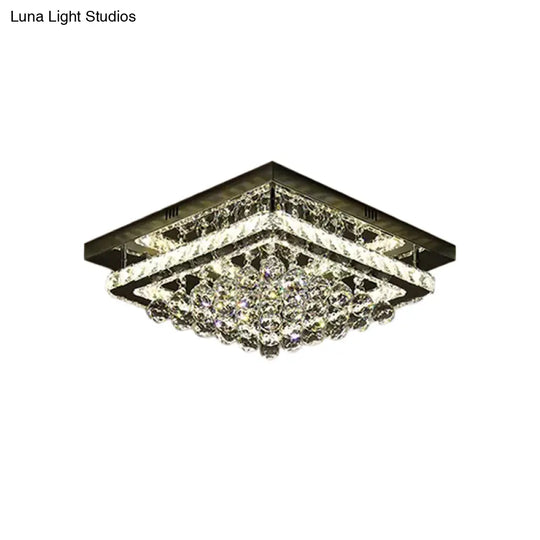 Crystal Block & Orb Led Semi Flush Ceiling Lamp - Sleek Chrome Finish For Bedroom