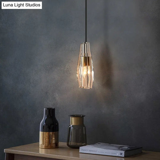 Modern Shaded Crystal Pendant Light - Simplicity Block Design Brass Ceiling Fixture