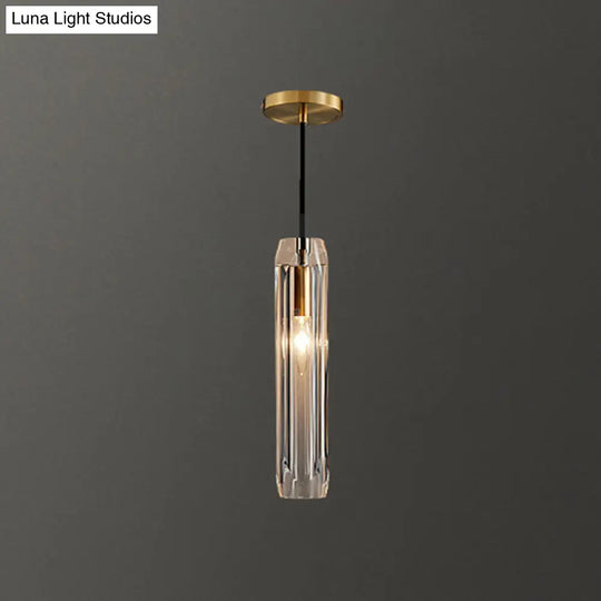 Modern Shaded Crystal Pendant Light - Simplicity Block Design Brass Ceiling Fixture / Cylinder