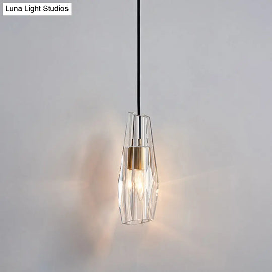 Modern Shaded Crystal Pendant Light - Simplicity Block Design Brass Ceiling Fixture