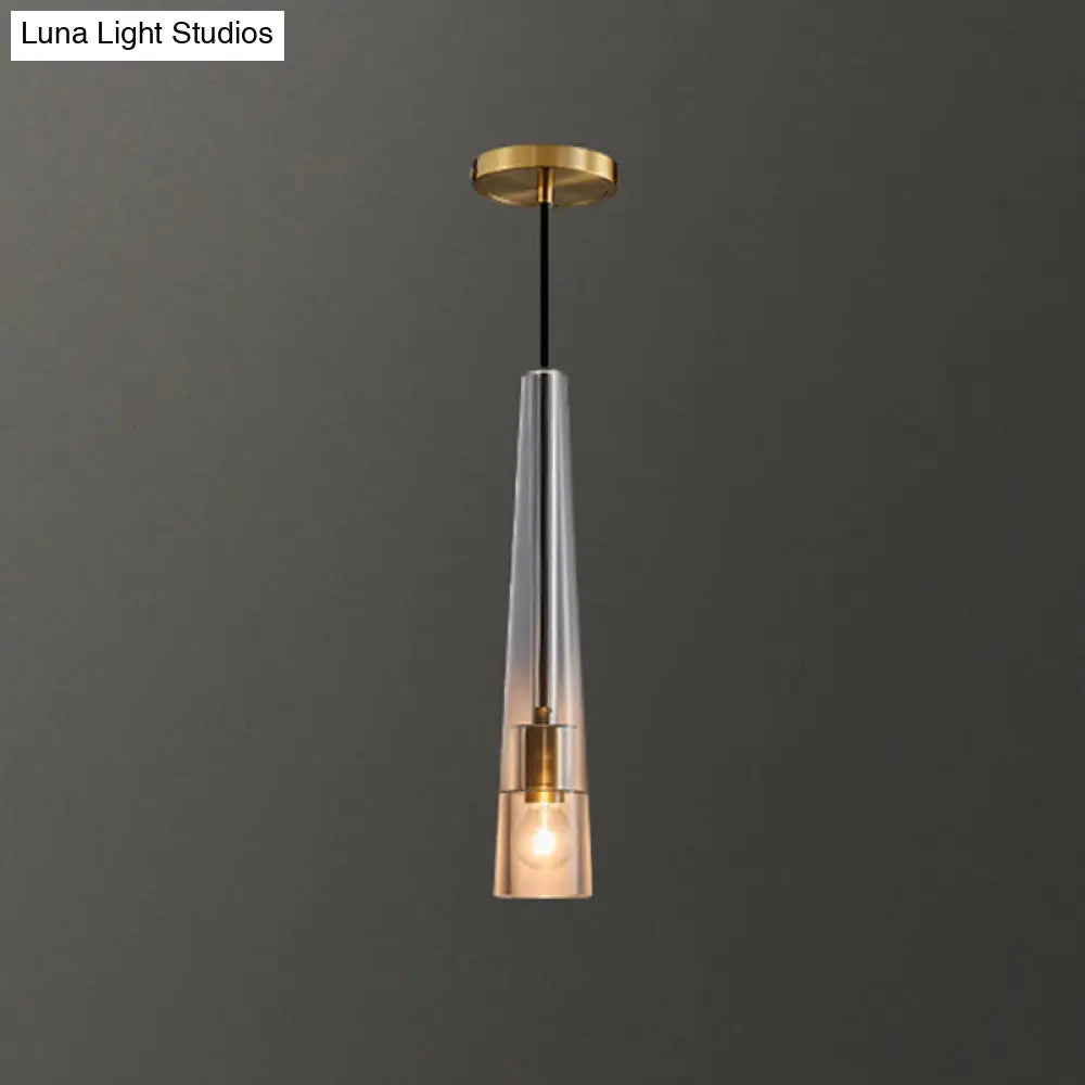 Modern Shaded Crystal Pendant Light - Simplicity Block Design Brass Ceiling Fixture / Cone