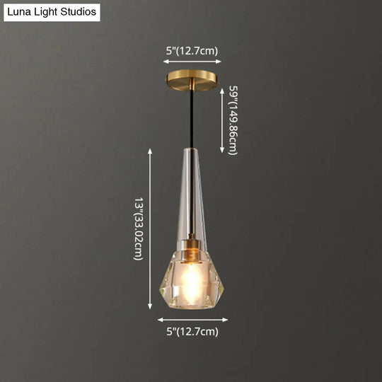 Modern Shaded Crystal Pendant Light - Simplicity Block Design Brass Ceiling Fixture