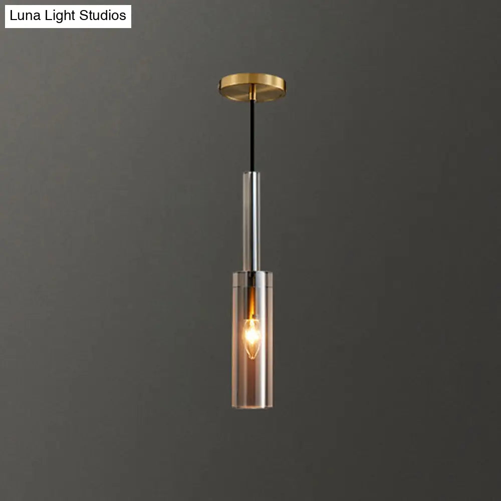 Modern Shaded Crystal Pendant Light - Simplicity Block Design Brass Ceiling Fixture / Bottle