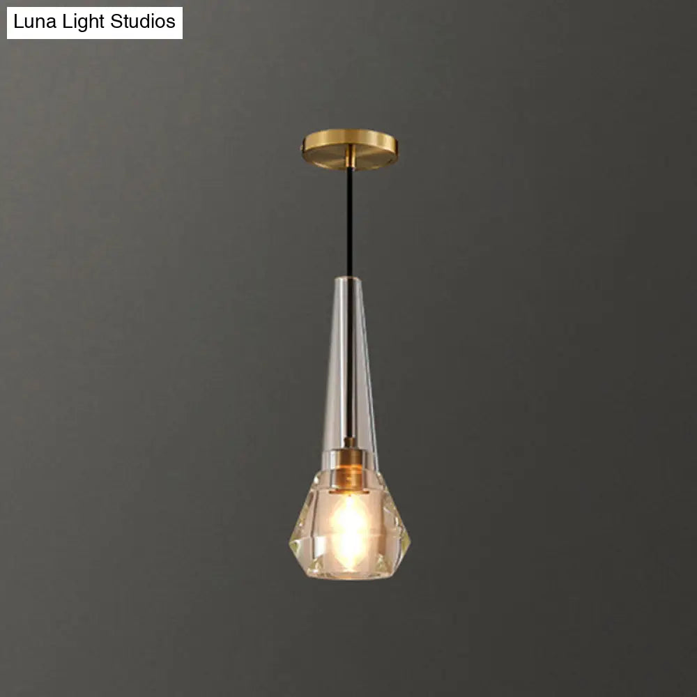 Modern Shaded Crystal Pendant Light - Simplicity Block Design Brass Ceiling Fixture / Diamond