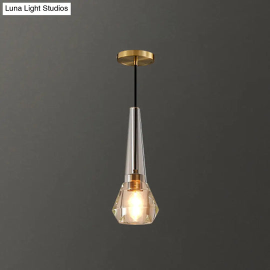 Modern Shaded Crystal Pendant Light - Simplicity Block Design Brass Ceiling Fixture / Diamond