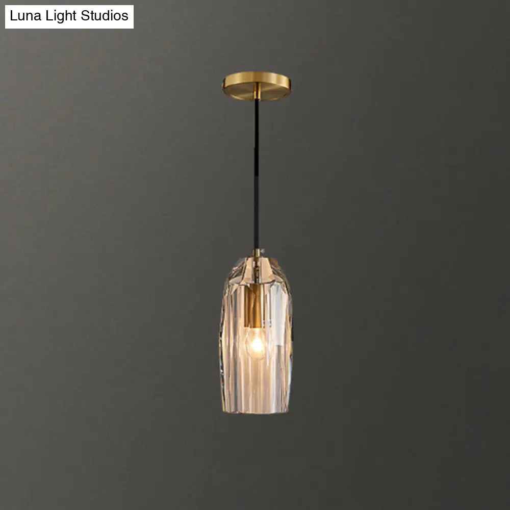 Modern Shaded Crystal Pendant Light - Simplicity Block Design Brass Ceiling Fixture / Bell