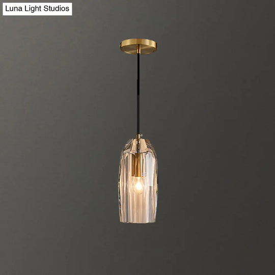 Modern Shaded Crystal Pendant Light - Simplicity Block Design Brass Ceiling Fixture / Bell