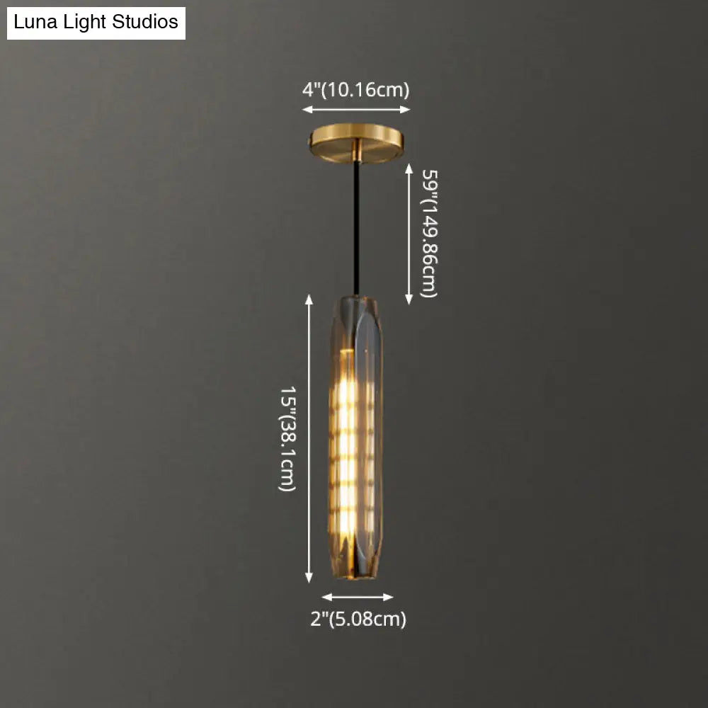 Modern Shaded Crystal Pendant Light - Simplicity Block Design Brass Ceiling Fixture