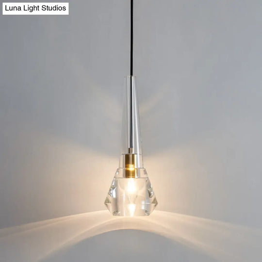 Modern Shaded Crystal Pendant Light - Simplicity Block Design Brass Ceiling Fixture
