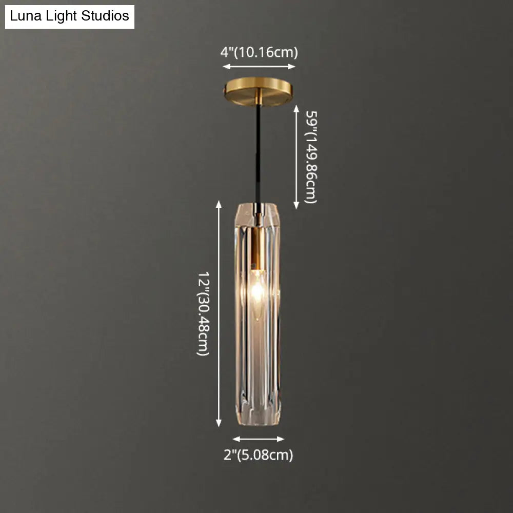 Modern Shaded Crystal Pendant Light - Simplicity Block Design Brass Ceiling Fixture