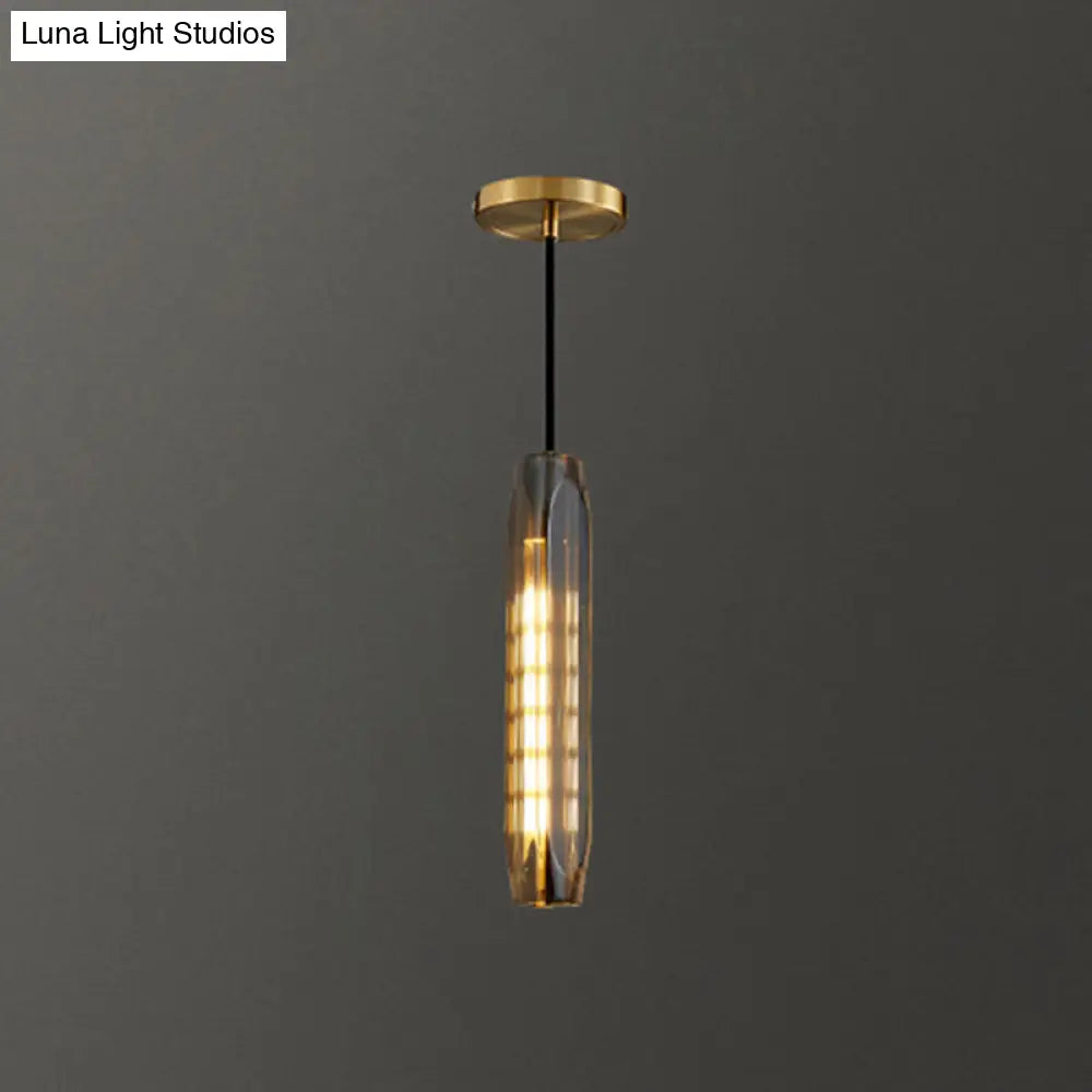 Modern Shaded Crystal Pendant Light - Simplicity Block Design Brass Ceiling Fixture / Tubular