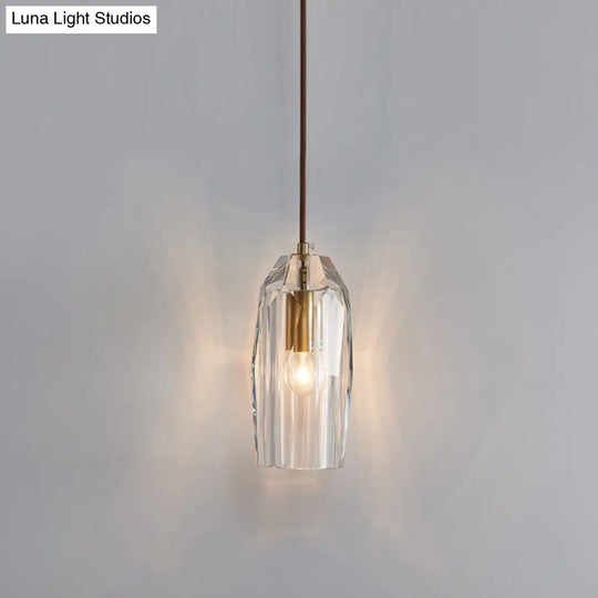 Modern Shaded Crystal Pendant Light - Simplicity Block Design Brass Ceiling Fixture