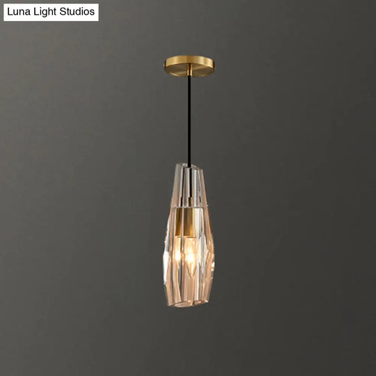 Modern Shaded Crystal Pendant Light - Simplicity Block Design Brass Ceiling Fixture / Teardrop