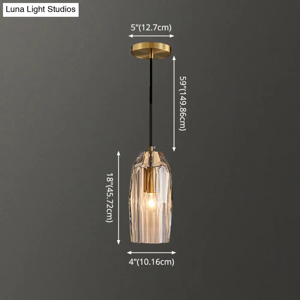 Modern Shaded Crystal Pendant Light - Simplicity Block Design Brass Ceiling Fixture