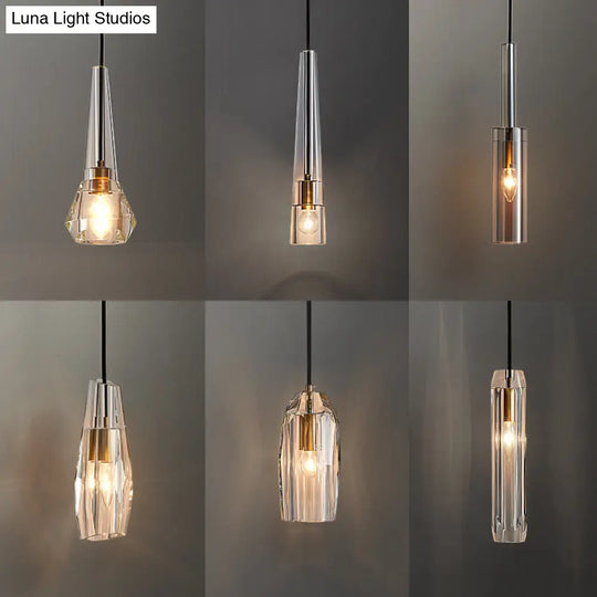 Modern Shaded Crystal Pendant Light - Simplicity Block Design Brass Ceiling Fixture