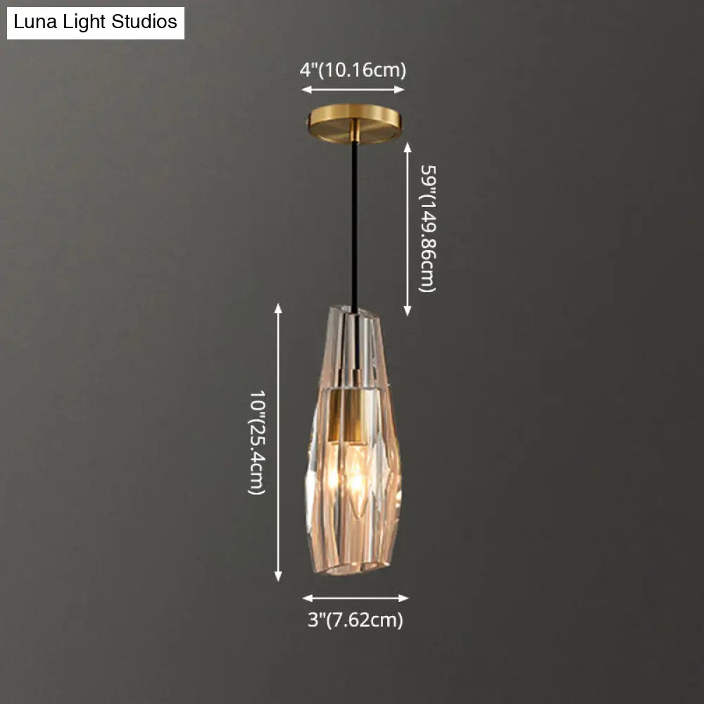 Modern Shaded Crystal Pendant Light - Simplicity Block Design Brass Ceiling Fixture